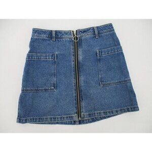 Topshop Womens Skirt 6 Denim Blue Casual Short Mini Zipper Pockets Preppy